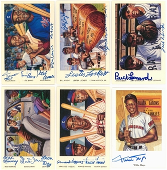 1991-1994 Ron Lewis "Negro League Postcards" Complete Sets (2) Including 61 Signed Cards, Featuring Mays, Banks and Aaron (Beckett PreCert) 